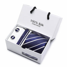 Load image into Gallery viewer, New Plaid  men ties set  Extra Long Size 145cm*8cm Necktie navy blue Paisley Silk Jacquard Woven Neck Tie Suit Wedding Party

