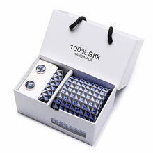 Load image into Gallery viewer, New Plaid  men ties set  Extra Long Size 145cm*8cm Necktie navy blue Paisley Silk Jacquard Woven Neck Tie Suit Wedding Party
