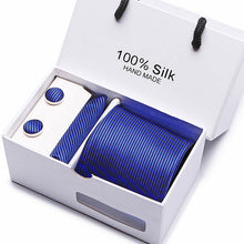 Load image into Gallery viewer, New Plaid  men ties set  Extra Long Size 145cm*8cm Necktie navy blue Paisley Silk Jacquard Woven Neck Tie Suit Wedding Party
