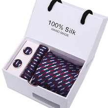 Load image into Gallery viewer, New Plaid  men ties set  Extra Long Size 145cm*8cm Necktie navy blue Paisley Silk Jacquard Woven Neck Tie Suit Wedding Party
