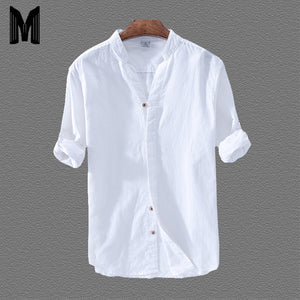 Cotton Linen Casual Shirts Men Basic Classic White Hawaiian Shirt 2020 Spring Male Long Sleeve Stand Collar Breathable Thin Tops