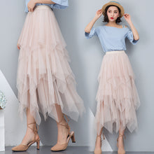 Load image into Gallery viewer, Women irregular Tulle Skirts Fashion Elastic High Waist Mesh Tutu Skirt Pleated Long Skirts Midi Skirt Saias Faldas Jupe Femmle
