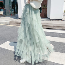 Load image into Gallery viewer, Women irregular Tulle Skirts Fashion Elastic High Waist Mesh Tutu Skirt Pleated Long Skirts Midi Skirt Saias Faldas Jupe Femmle
