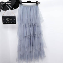 Load image into Gallery viewer, Women irregular Tulle Skirts Fashion Elastic High Waist Mesh Tutu Skirt Pleated Long Skirts Midi Skirt Saias Faldas Jupe Femmle
