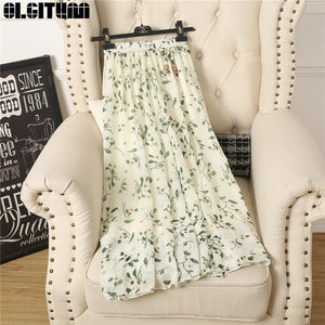 OLGITUM Long Foral Pattern Chiffon Skirt 2020 Summer New A-Line Skirts Wild Korean Casual Women Skirt SK330