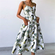 Load image into Gallery viewer, 2019 New Women Print Floral Stripe Long dress Sexy V-Neck Sleevele Button Beach Casual Boho Midi Dress Plus Size 3XL vestidos
