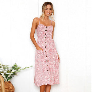 2019 New Women Print Floral Stripe Long dress Sexy V-Neck Sleevele Button Beach Casual Boho Midi Dress Plus Size 3XL vestidos