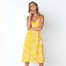 Load image into Gallery viewer, 2019 New Women Print Floral Stripe Long dress Sexy V-Neck Sleevele Button Beach Casual Boho Midi Dress Plus Size 3XL vestidos
