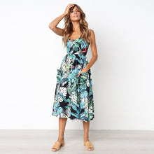 Load image into Gallery viewer, 2019 New Women Print Floral Stripe Long dress Sexy V-Neck Sleevele Button Beach Casual Boho Midi Dress Plus Size 3XL vestidos
