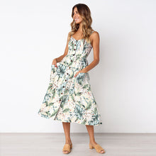 Load image into Gallery viewer, 2019 New Women Print Floral Stripe Long dress Sexy V-Neck Sleevele Button Beach Casual Boho Midi Dress Plus Size 3XL vestidos
