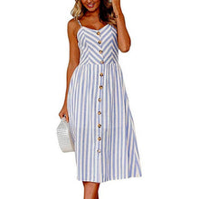 Load image into Gallery viewer, 2019 New Women Print Floral Stripe Long dress Sexy V-Neck Sleevele Button Beach Casual Boho Midi Dress Plus Size 3XL vestidos
