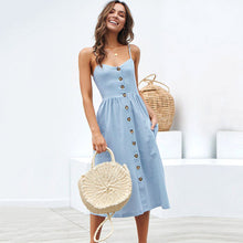 Load image into Gallery viewer, 2019 New Women Print Floral Stripe Long dress Sexy V-Neck Sleevele Button Beach Casual Boho Midi Dress Plus Size 3XL vestidos
