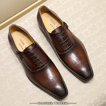 Load image into Gallery viewer, MEN GENUINE LEATHER OXFORD SHOES MEN BUCKLE STRAP OFFICE DRESS WEDDING SHOES BROWN BROGUE POINTED TOE OXFORD FORMAL SHOE SUMMER
